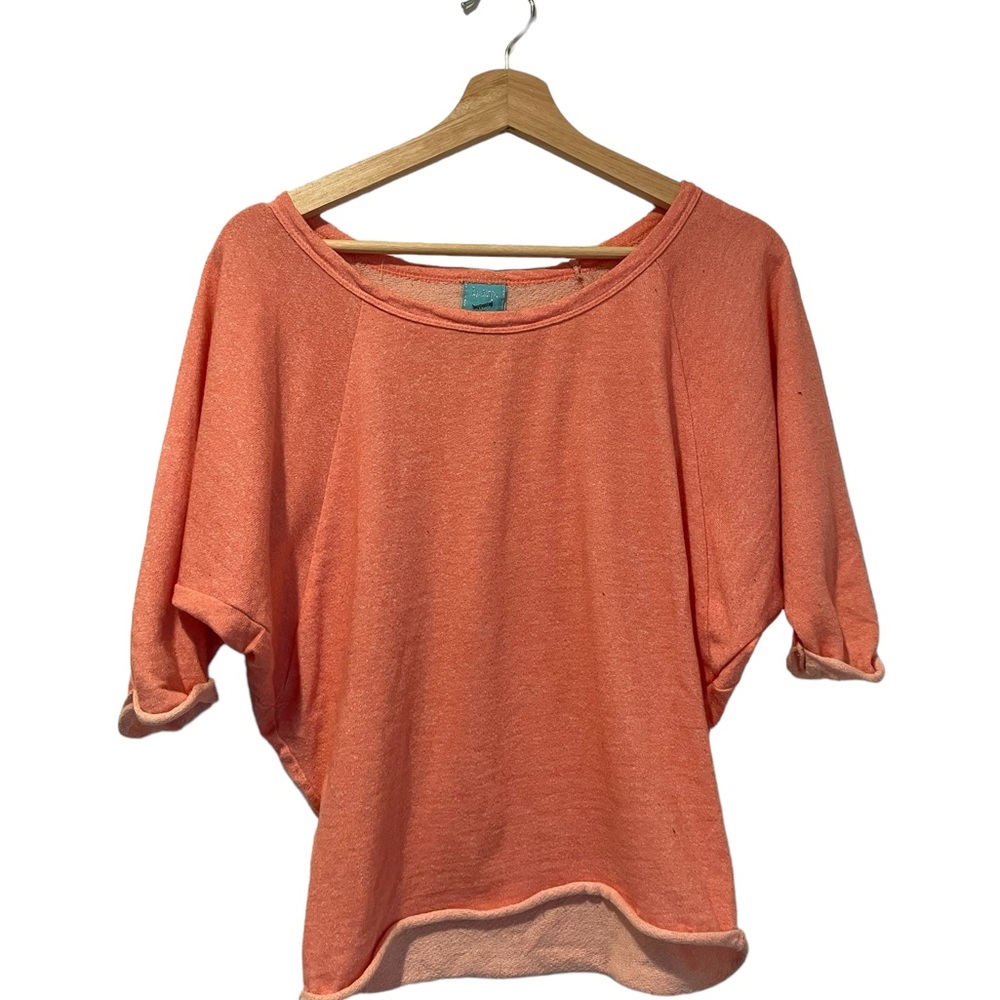 Light Pink Crew Neck Sweater with Oversized 3/4 Length Sleeves Size XS